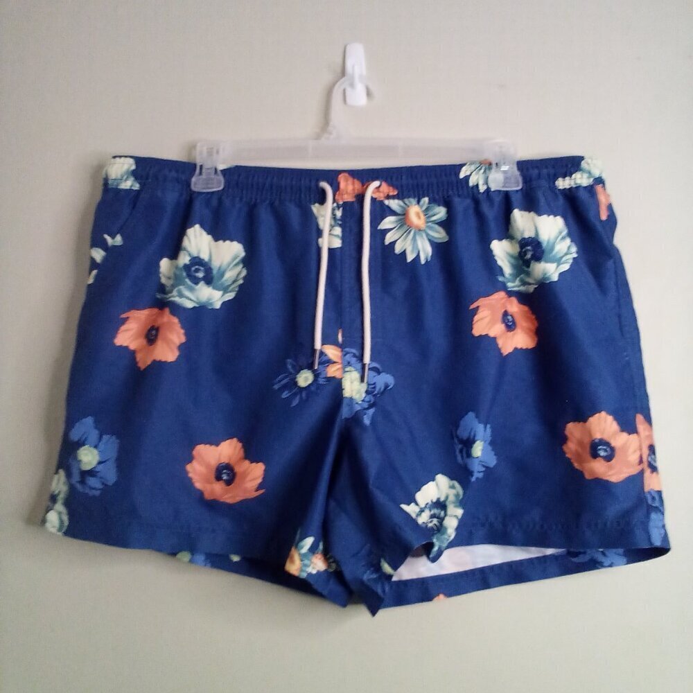 American Eagle Swim Trunks Men XXL Shorts Lined Pockets Tropical Blue